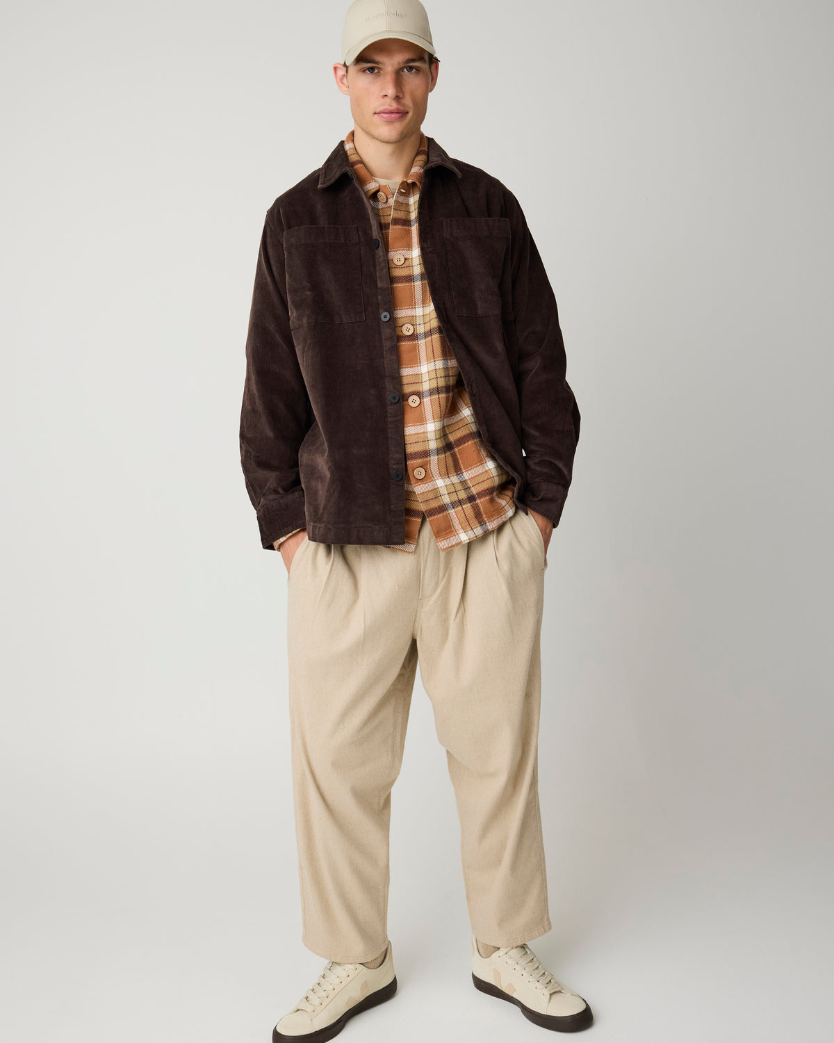 KnowledgeCotton Apparel - MEN Flannel check overshirt Overshirts 7030 Beige check