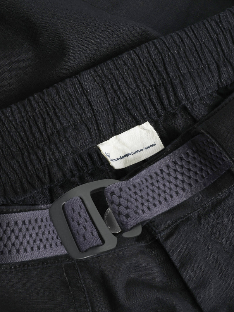 KnowledgeCotton Apparel - MEN Flint Ripstop Belt Cargo Pant - GOTS/Vegan Pants 1300 Black Jet