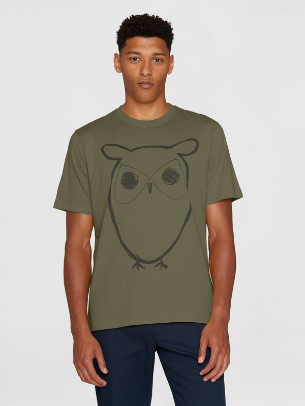 KnowledgeCotton Apparel - MEN Front print t-shirt T-shirts 1068 Burned Olive