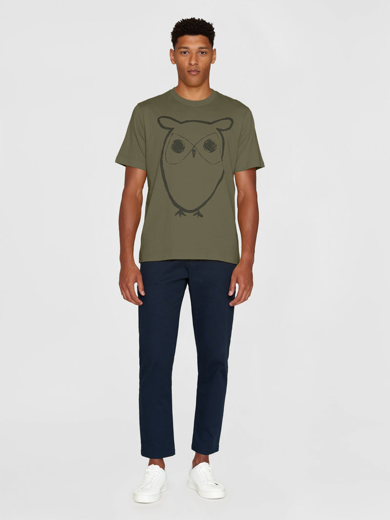 KnowledgeCotton Apparel - MEN Front print t-shirt T-shirts 1068 Burned Olive
