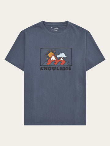 KnowledgeCotton Apparel - MEN Front print t-shirt T-shirts 1226 Vintage Indigo
