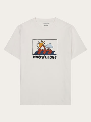 KnowledgeCotton Apparel - MEN Front print t-shirt T-shirts 1387 Egret