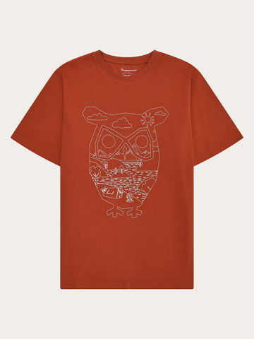 KnowledgeCotton Apparel - MEN Front print t-shirt T-shirts 1488 Burnt Brick