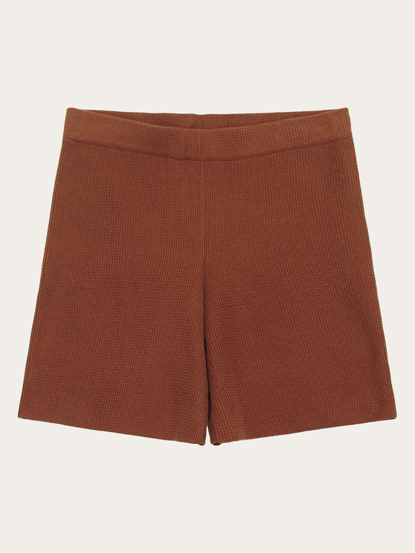 KnowledgeCotton Apparel - WMN GALE mid-rise cotton racking stich shorts - GOTS/Vegan Shorts 1441 Tiramisu