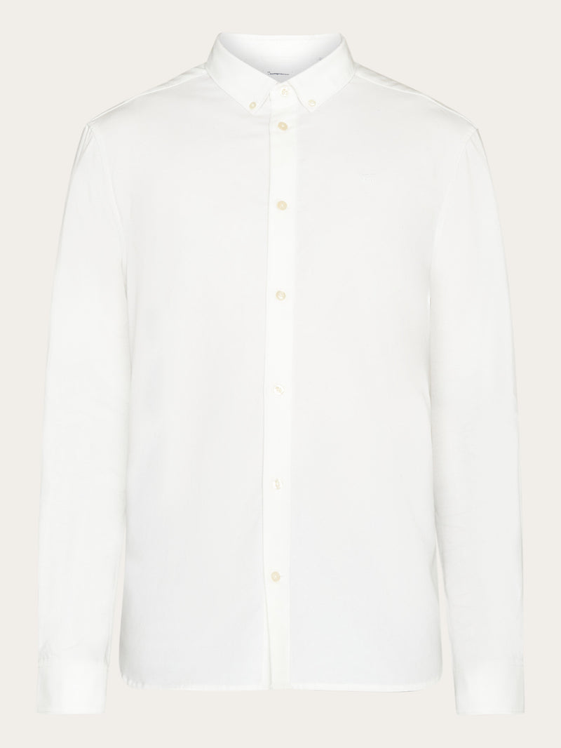 KnowledgeCotton Apparel - MEN Harald Small owl oxford regular fit shirt - GOTS/Vegan Shirts 1010 Bright White