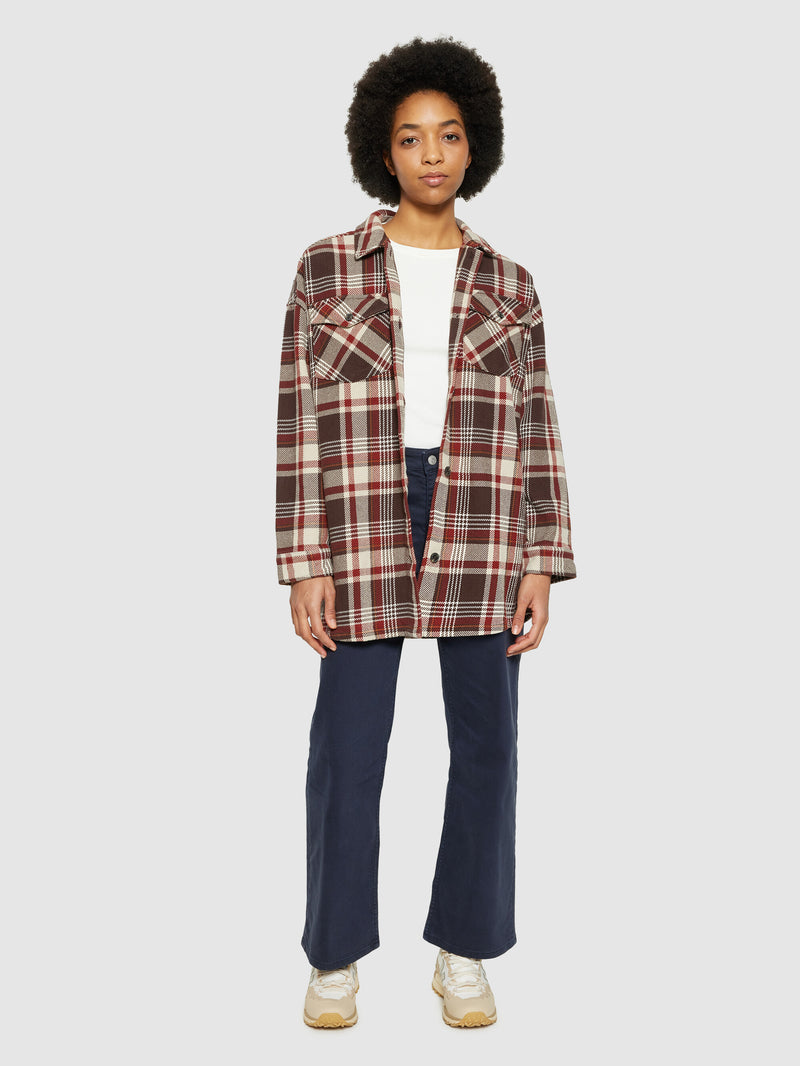 KnowledgeCotton Apparel - WMN Heavy flannel check overshirt - GOTS/Vegan Overshirts 7026 Brown check