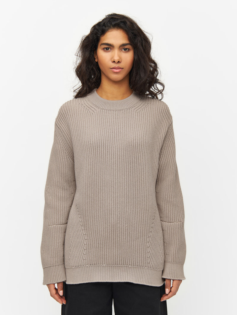 KnowledgeCotton Apparel - WMN Heavy rib oversize crew neck knit Knits 1228 Light feather gray
