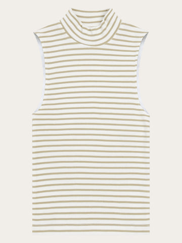 KnowledgeCotton Apparel - WMN High neck rib top T-shirts 8033 Creme Stripe