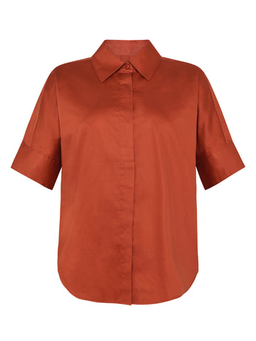 KnowledgeCotton Apparel - WMN Islet regular satin short sleeve shirt Shirts 1488 Burnt Brick