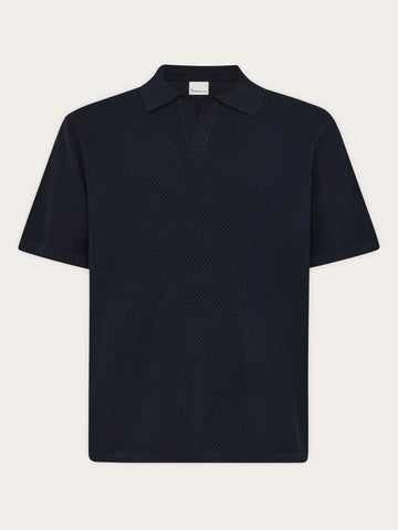 KnowledgeCotton Apparel - MEN Knitted polo Polos 1412 Night Sky