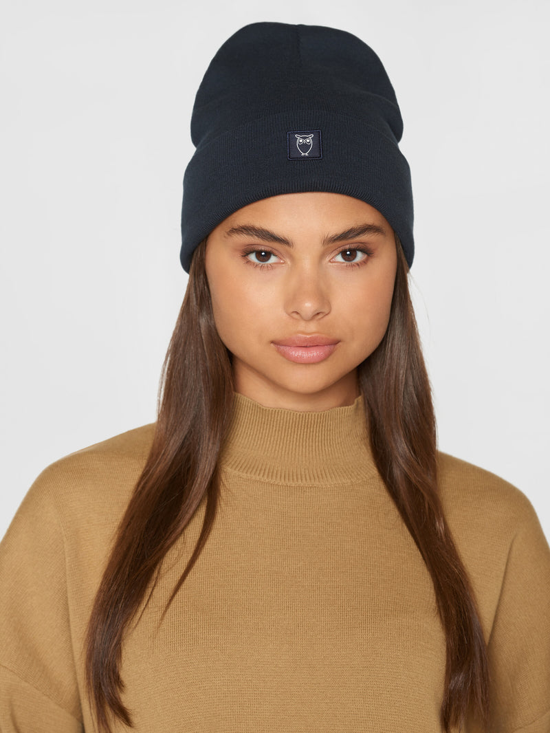 KnowledgeCotton Apparel - UNI Knitted rib beanie Hats 1001 Total Eclipse