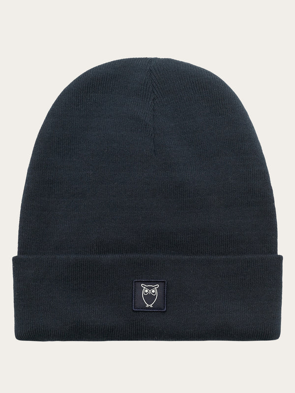 KnowledgeCotton Apparel - UNI Knitted rib beanie Hats 1001 Total Eclipse