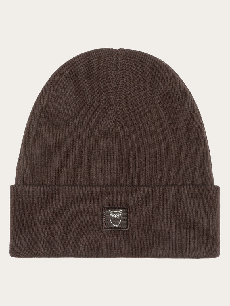 KnowledgeCotton Apparel - UNI Knitted rib beanie Hats 1394 Chocolate Plum