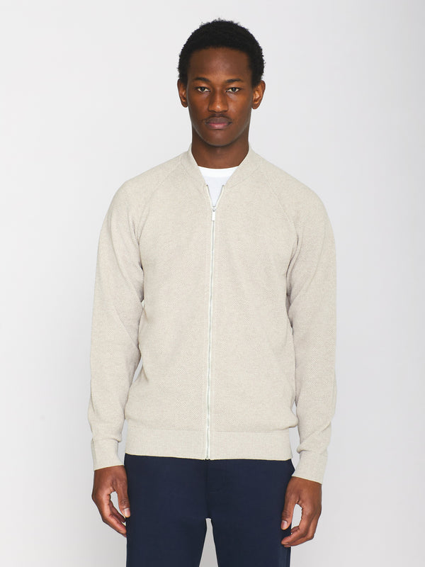 KnowledgeCotton Apparel - MEN Knitted zip cardigan - GOTS/Vegan Knits 1228 Light feather gray