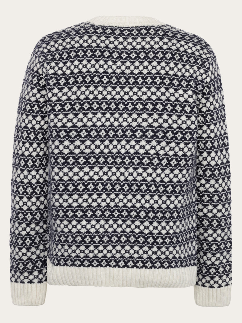 KnowledgeCotton Apparel - MEN Lambswool Crew Neck Knit RWS Knits 8021 Blue stripe