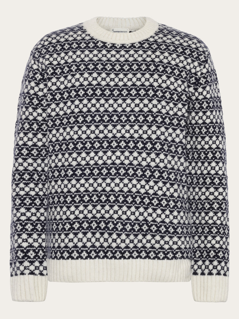 KnowledgeCotton Apparel - MEN Lambswool Crew Neck Knit RWS Knits 8021 Blue stripe
