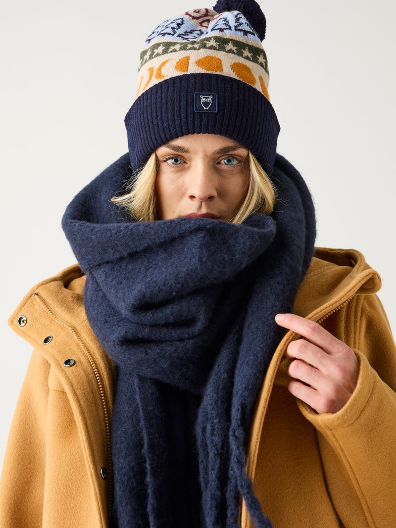 KnowledgeCotton Apparel - UNI Lambswool Jacquard Tassel Hat RWS Hats 9921 Blue