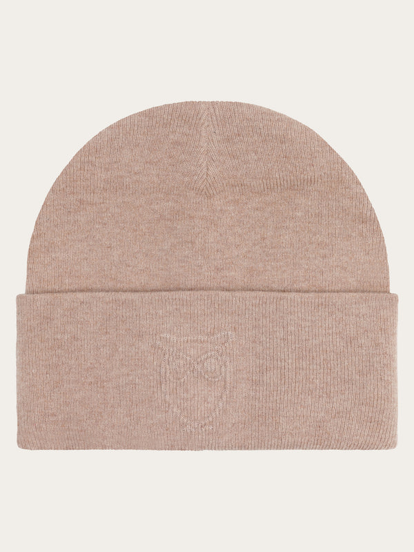 KnowledgeCotton Apparel - UNI Lambswool Logo Embossed Beanie RWS Hats 1336 Kelp melange