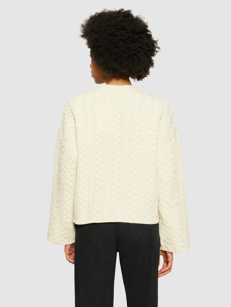 KnowledgeCotton Apparel - WMN Lambswool cable crew neck - RWS Knits 1348 Buttercream