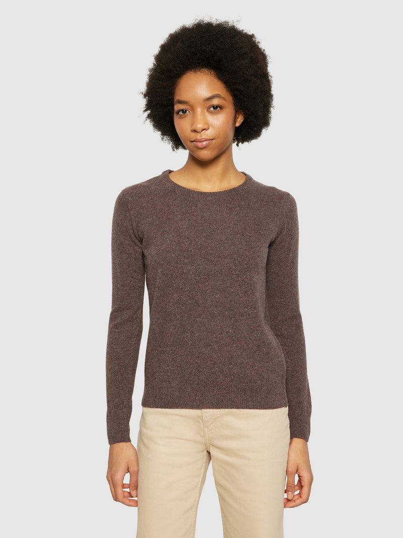 KnowledgeCotton Apparel - WMN Lambswool crew neck Knits 1243 Demitasse (brown)