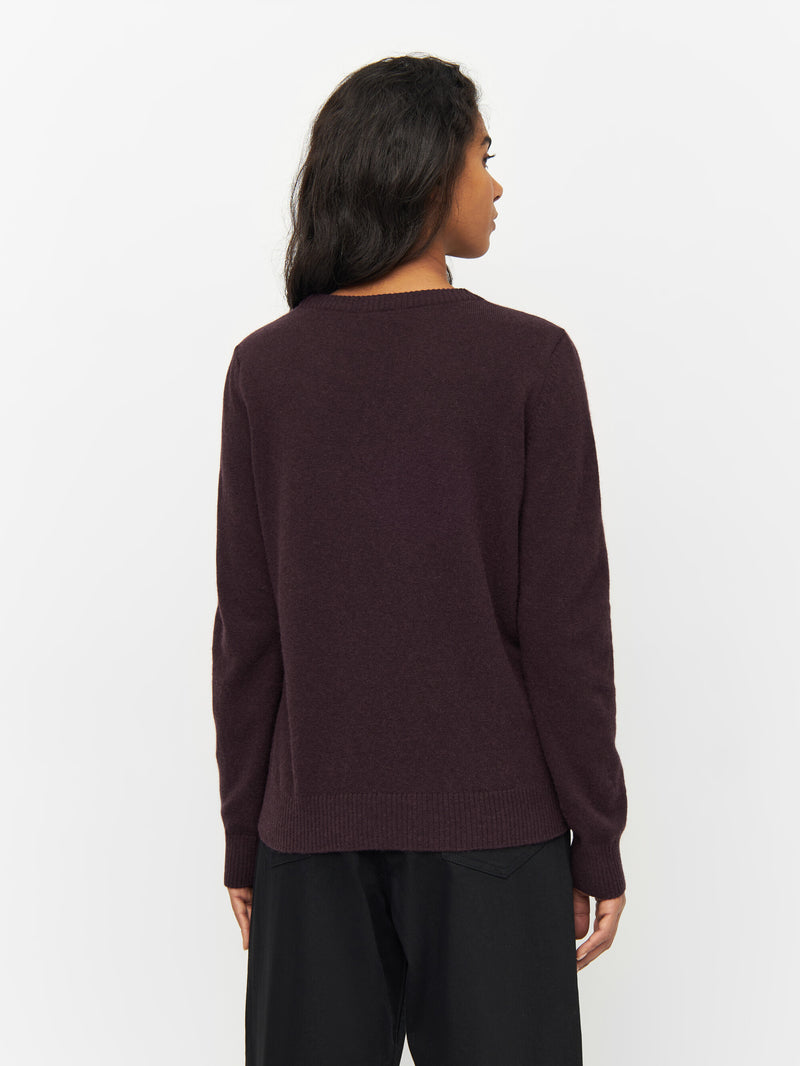 KnowledgeCotton Apparel - WMN Lambswool crew neck Knits 1394 Chocolate Plum