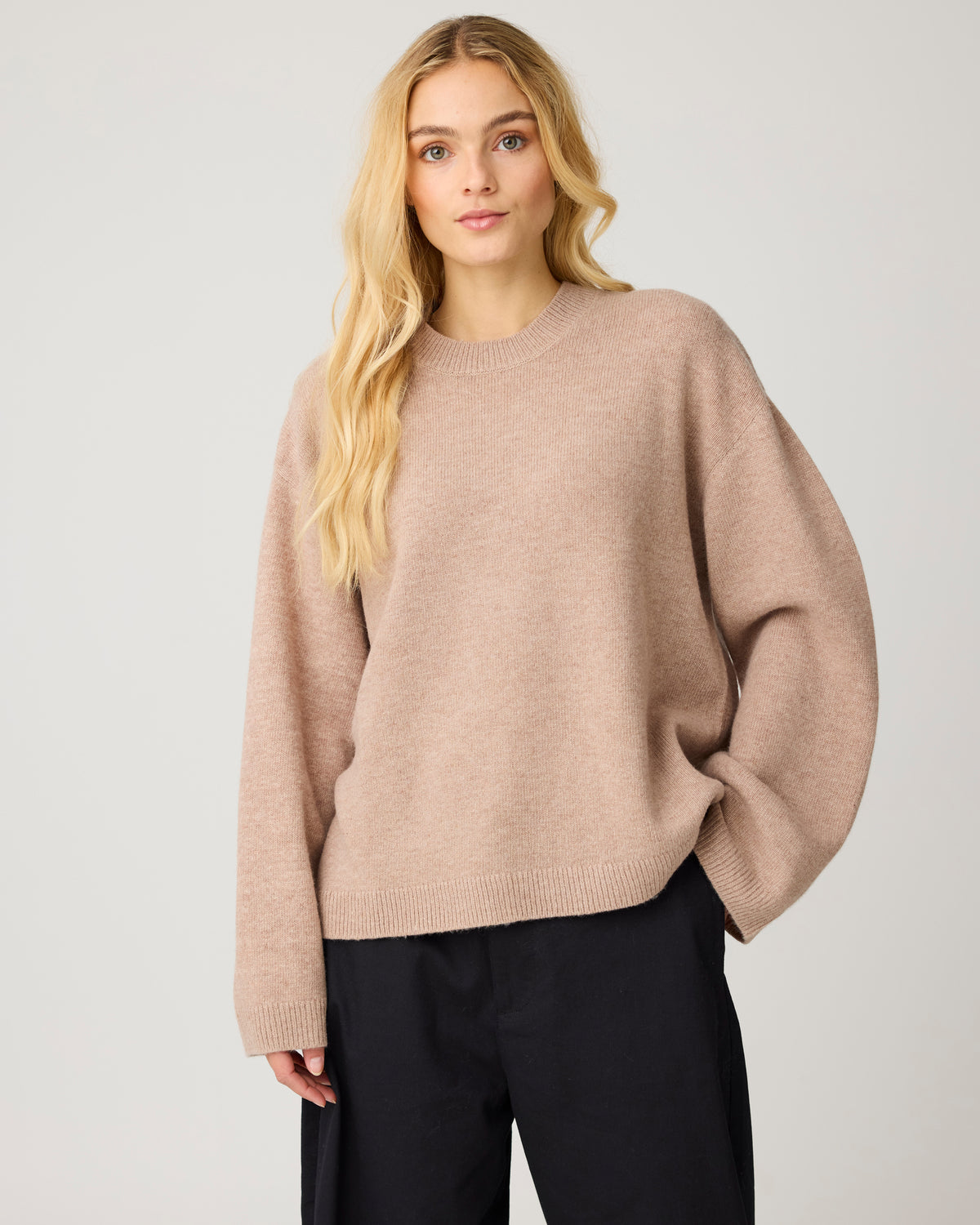 KnowledgeCotton Apparel - WMN Lambswool crew neck sweater Knits 1336 Kelp melange