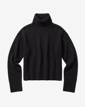KnowledgeCotton Apparel - WMN Lambswool high neck sweater Knits 1300 Black Jet