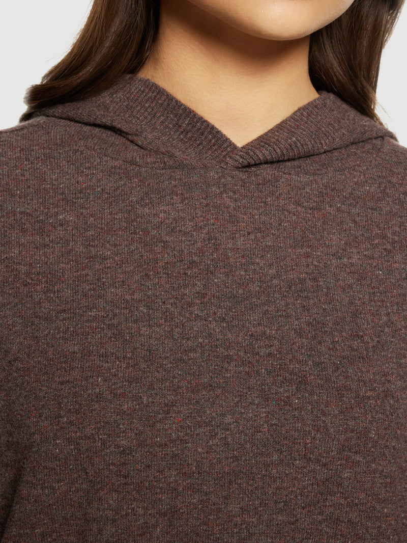 KnowledgeCotton Apparel - WMN Lambswool hood knit - RWS Knits 1243 Demitasse (brown)