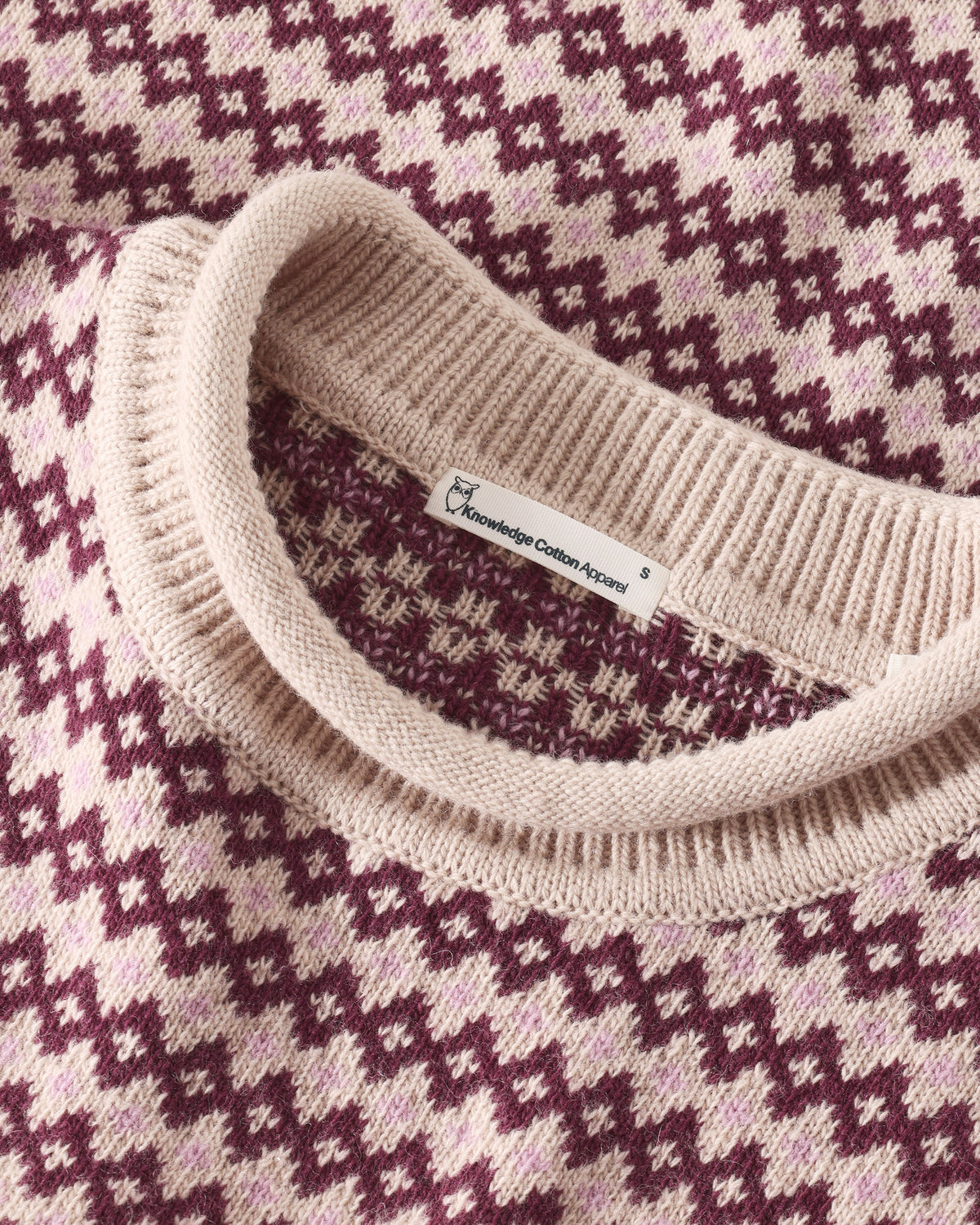KnowledgeCotton Apparel - WMN Lambswool jacquard roll-edge sweater Knits 9925 Red