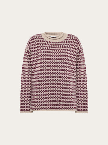 KnowledgeCotton Apparel - WMN Lambswool jacquard roll-edge sweater Knits 9925 Red