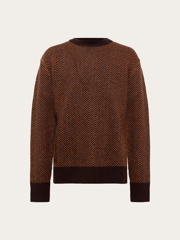 KnowledgeCotton Apparel - MEN Lambswool jacquard sweater Knits 1487 Chocolate Torte