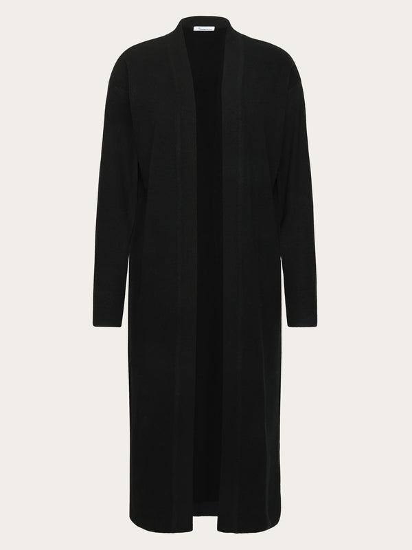 KnowledgeCotton Apparel - WMN Lambswool long cardigan - RWS Knits 1300 Black Jet