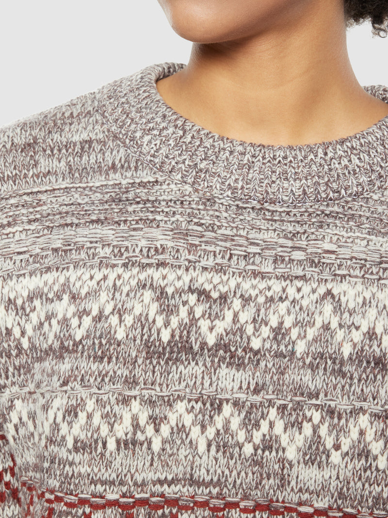 KnowledgeCotton Apparel - WMN Lambswool pattern loose crew neck - RWS Knits 8026 Brown stripe