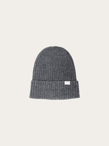 KnowledgeCotton Apparel - UNI Lambswool rib beanie Hats 1073 Dark Grey Melange