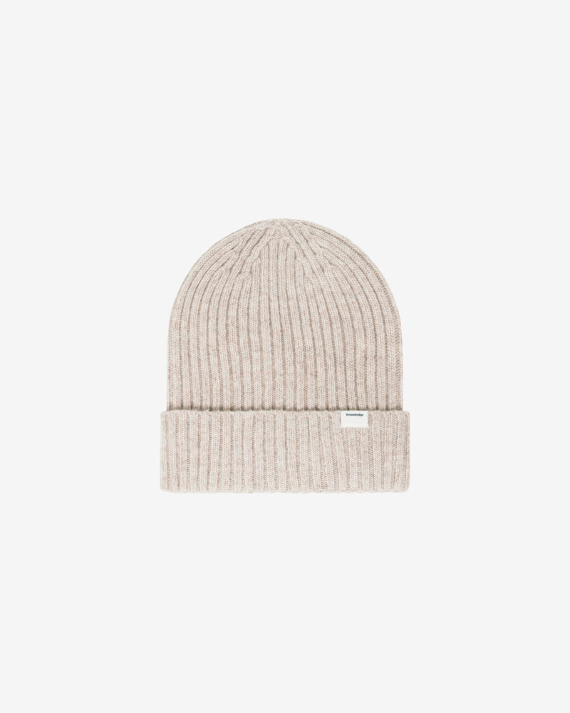 KnowledgeCotton Apparel - UNI Lambswool rib beanie Hats 1074 Nature Melange