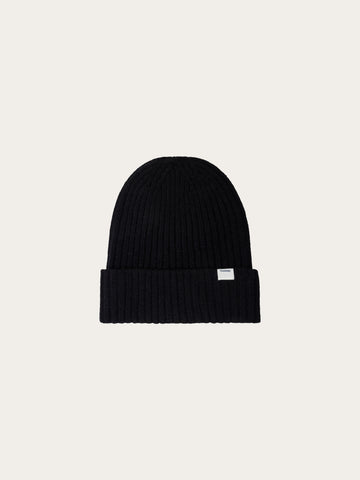 KnowledgeCotton Apparel - UNI Lambswool rib beanie Hats 1300 Black Jet
