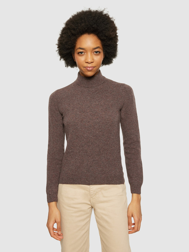 KnowledgeCotton Apparel - WMN Lambswool roll neck Knits 1243 Demitasse (brown)