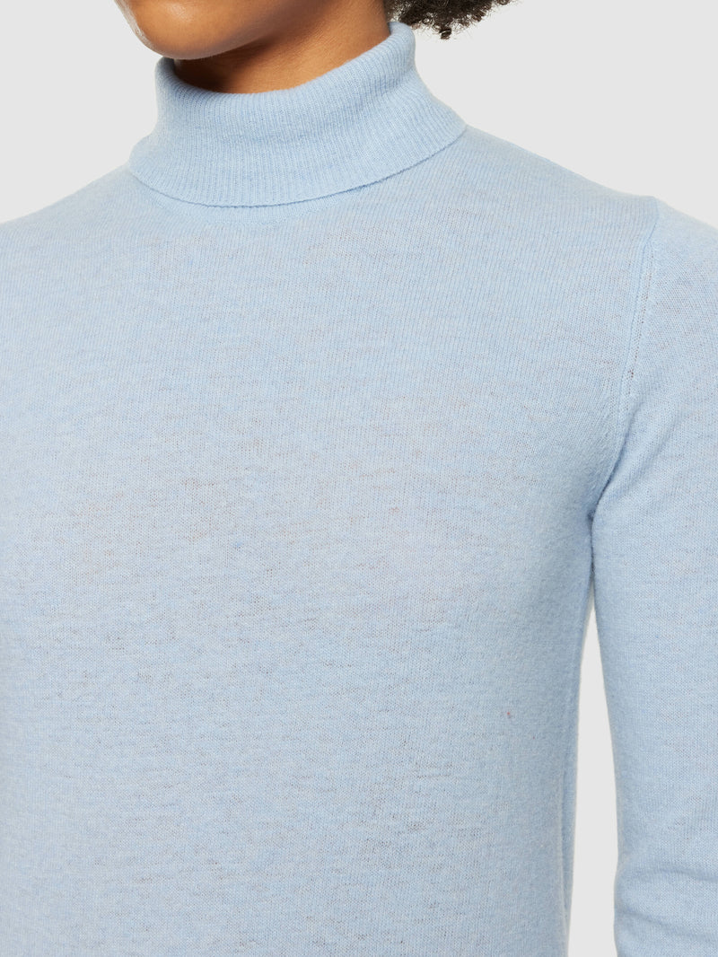 KnowledgeCotton Apparel - WMN Lambswool roll neck Knits 1322 Asley Blue