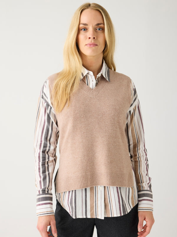 KnowledgeCotton Apparel - WMN Lambswool vest RWS Knits 1336 Kelp melange