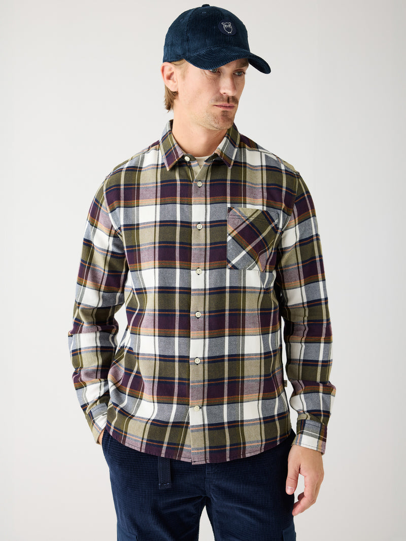 KnowledgeCotton Apparel - MEN Light flannel checkered costum fit shirt Shirts 7021 blue check