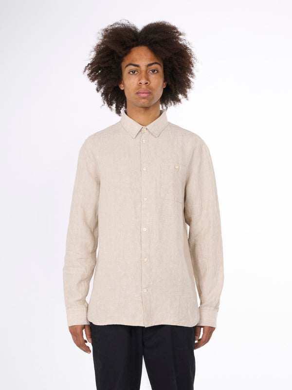 KnowledgeCotton Apparel - MEN Linen custom fit LS shirt Shirts 1228 Light feather gray