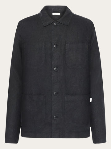KnowledgeCotton Apparel - MEN Linen overshirt Overshirts 1300 Black Jet