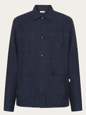 KnowledgeCotton Apparel - MEN Linen overshirt Overshirts 1450 Yarndyed - Total Eclipse