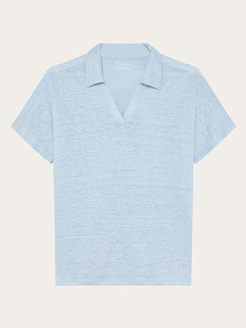 KnowledgeCotton Apparel - WMN Linen split neck polo T-shirts 1009 Skyway