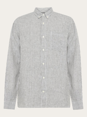 KnowledgeCotton Apparel - MEN Linen stripe shirt Shirts 1068 Burned Olive