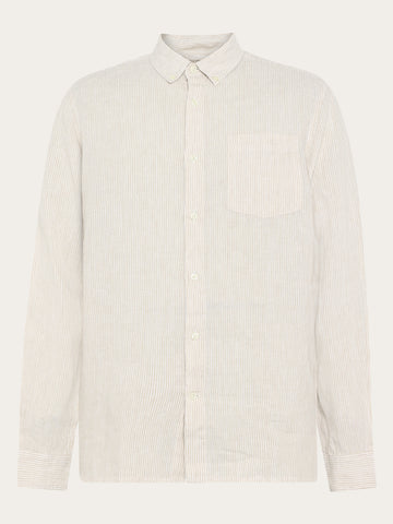 KnowledgeCotton Apparel - MEN Linen stripe shirt Shirts 1449 Yarndyed - Light feather gray
