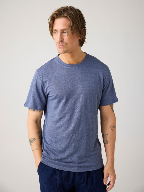 KnowledgeCotton Apparel - MEN Linen t-shirt T-shirts 1226 Vintage Indigo