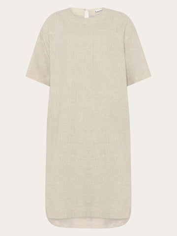 KnowledgeCotton Apparel - WMN Linen t-shirt dress Dresses 1449 Yarndyed - Light feather gray