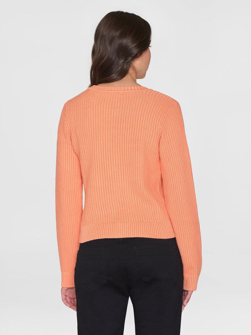 KnowledgeCotton Apparel - WMN Long sleeve knitted crew neck - OCS/Vegan Knits 1444 Cadmium Orange