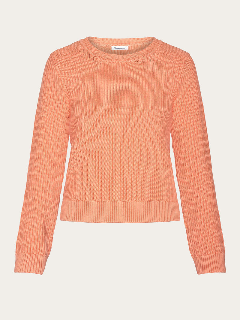 KnowledgeCotton Apparel - WMN Long sleeve knitted crew neck - OCS/Vegan Knits 1444 Cadmium Orange